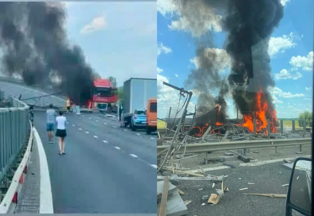 Trafic restricționat pe Autostrada A3 după ce un TIR a lovit glisiera și a luat foc