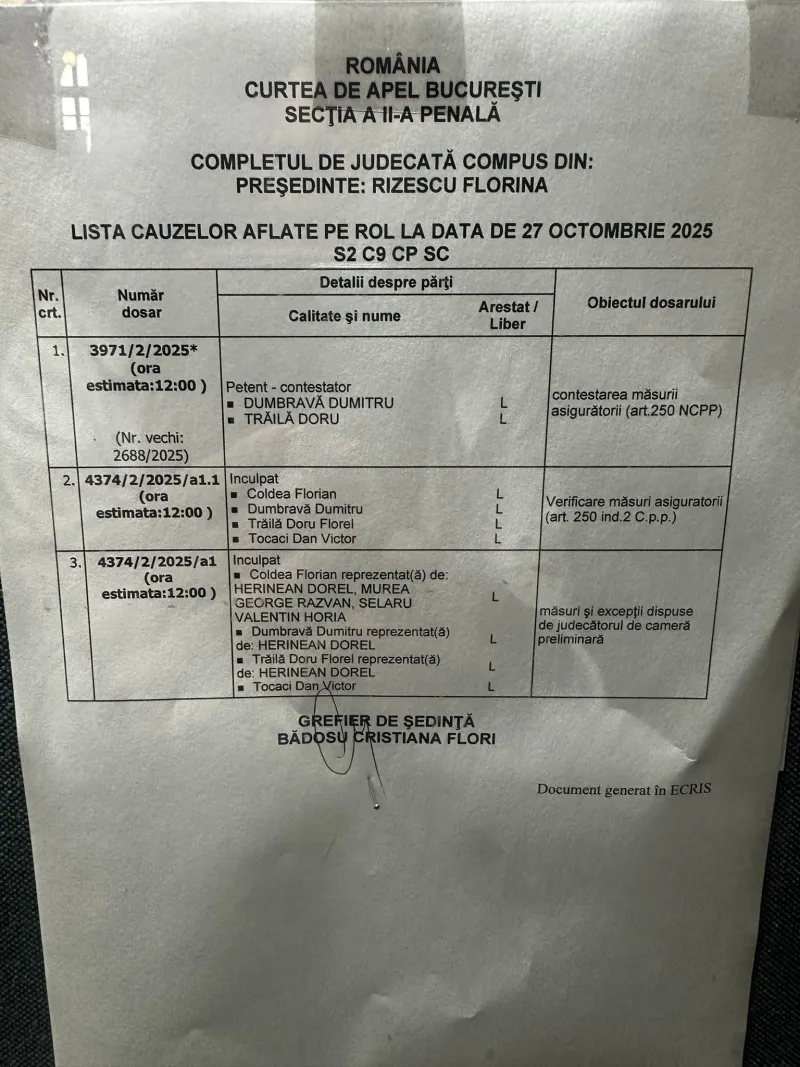 FLORIAN COLDEA A AJUNS ÎN FAȚA MAGISTRAȚILOR. DAN TOCACI ȘI DORU TRĂILĂ, ACUZAȚI ȘI EI ÎN DOSAR, MUȚI ÎN FAȚA ÎNTREBĂRILOR JURNALISTEI ALESSIA PĂCURARU - VIDEO – poza 1